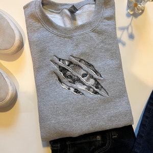 Wolf Embroidered  Sweatshirt | Wolf Scratch Sweater | Wild Wolf Sweatshirt | Quality Sweatshirt | Wilderness Sweatshirt | Nature Sweater