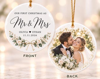 Personalized Our First Christmas Married Ornament 2026, Custom Wedding Photo Ornament, Mr & Mrs Newlywed Gift, Wedding Keepsake