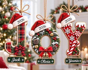 Personalized 2D Flat Initial Christmas Ornament, Custom Name Wooden Ornament, Monogram Letter Keepsake, Family Christmas Gift