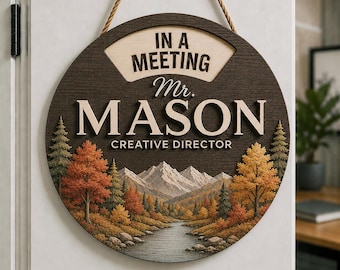 Personalized Rotating Office Door Sign, Mountain Nature Name Sign, Spinning Work Status Hanger, Custom Wooden Open Closed Office Sign
