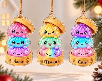 Personalized Dumpling Ornament, Custom Name Squishy Acrylic Dumpling Christmas Ornament, Glitter Food Lover Gift, Kids Holiday Keepsake