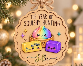 Personalized Squishy Hunting Christmas Ornament, Custom Name Wooden Ornament, Cute Kawaii Squishy Gift, Christmas Tree Decoration