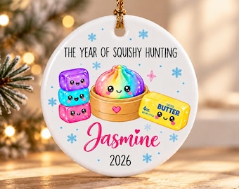 Personalized Squishy Christmas Ornament 2026, Kids Name Ornament, Kawaii Squishy Gift, Cute Christmas Tree Ornament, Holiday Gift for Kids