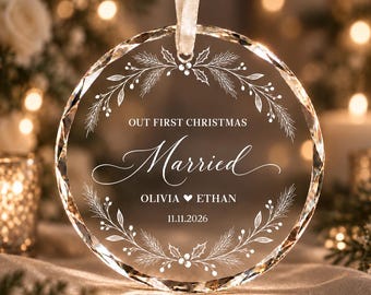 Personalized First Christmas Married Ornament 2026, Custom Wedding Glass Ornament, Newlywed Couple Gift, Wedding Christmas Keepsake