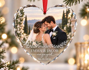 Personalized First Christmas Engaged Ornament, Custom Couple Photo Acrylic Ornament, Engagement Gift, Newly Engaged Christmas Keepsake