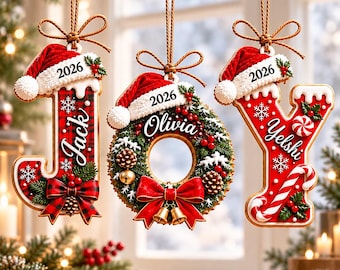 Personalized Initial Christmas Ornament 2026, Custom Name Wooden Ornament, Monogram Letter Ornament, Family Christmas Gift, Holiday Keepsake