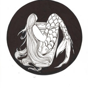 Mermaid Black and White Ink Handmade Drawing Original