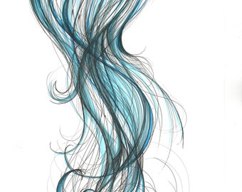 Blue Hair Long Ponytail Curls