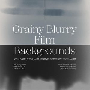 Könnte beinhalten: Ein digitaler Download von 35 körnigen, verschwommenen Filmhintergründen. Die Hintergründe sind in gedeckten, neutralen Farbtönen gehalten und haben eine Größe von 8000 x 5500 Pixel. Die Dateiformate sind JPG und PNG. Der Download umfasst über 5 GB an Assets.