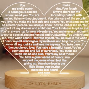Luz de noche personalizada con mensaje de amor para ella. Letrero "Razones por las que te amo". Carta de amor única. Luz de noche personalizada. Regalo de aniversario.