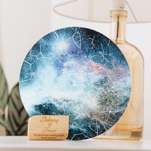 Mapa de constelaciones personalizado, regalo de aniversario para ella, luz nocturna con mapa estelar, regalos para parejas, mapa estelar personalizado por fecha, regalos de compromiso