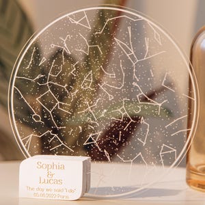 Mapa estelar acrílico, mapa estelar por fecha, mapa de constelaciones personalizado, regalos para parejas, regalo minimalista para novia, decoración del hogar personalizada.
