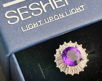 Bague de luxe en améthyste et pierres précieuses en argent sterling 925, violet, cadeau d'anniversaire, bague réglable vintage - Coffret cadeau