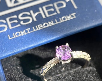 Anillo de piedra preciosa de amatista redonda de corte elegante, regalo púrpura de plata de ley 925 para anillo ajustable de compromiso Vintage - GiftBox disponible