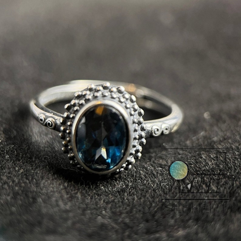 Vintage London Blue Topaz Ring Designer 925 Sterling Silver Birthday ...