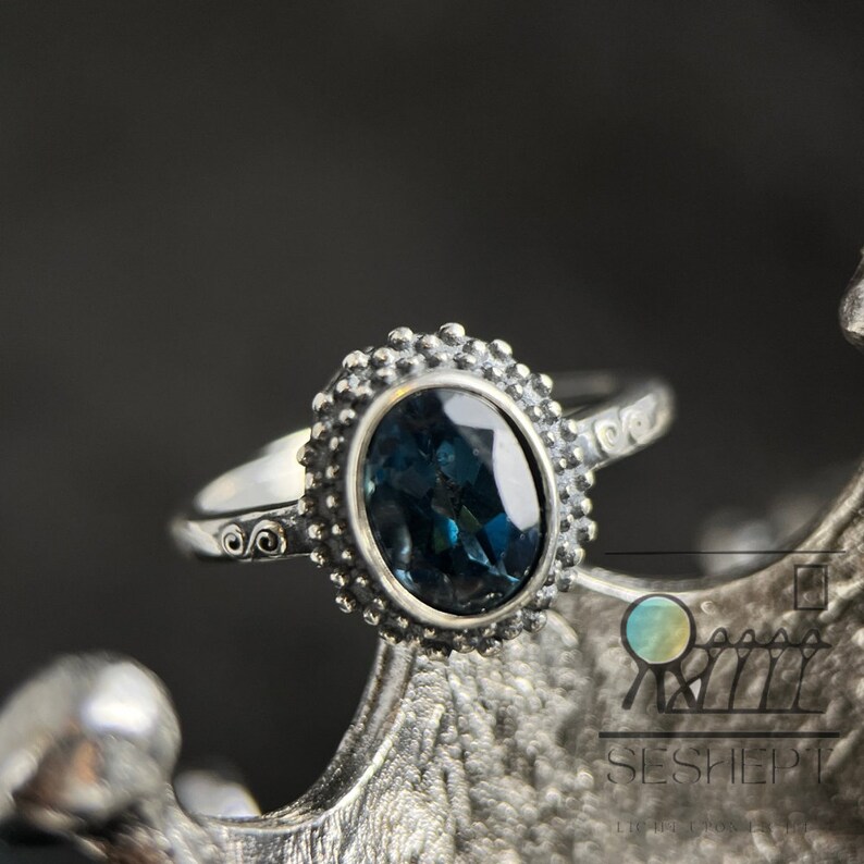 Vintage London Blue Topaz Ring Designer 925 Sterling Silver Birthday ...