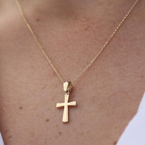 14K Real Solid Gold Cross Necklace, Gold Cross Charm, Gold Layering Cross Necklace, Christian Faith Pendant, Gold Religious Necklace