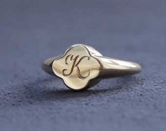 14K Real Gold Signet Ring, Gold Engraved Pinky Ring, Gold Personalized Ring, Engraved Signet Ring, Personalized Initial Ring