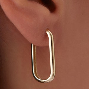 14K echte Solid Gold Rechteck Ohrringe, Gold Geometrische Ohrringe, Gold Big Huggies Ohrringe, 14k Gold Huggie Ohrring, Huggie Ohrringe