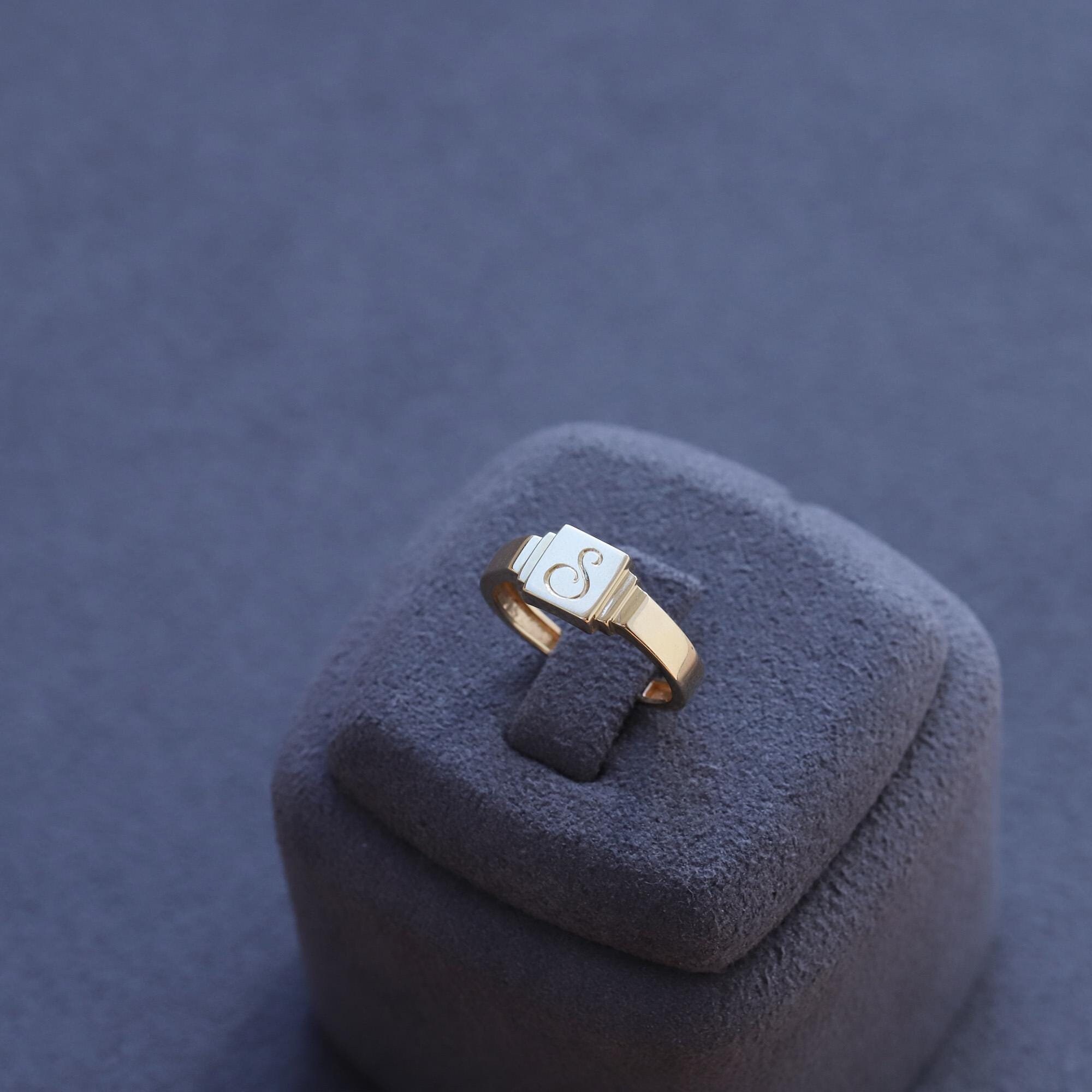 Signet Ring Real 14K Real Solid Gold Square Signet Ring, Gold Square Ring, Gold ...