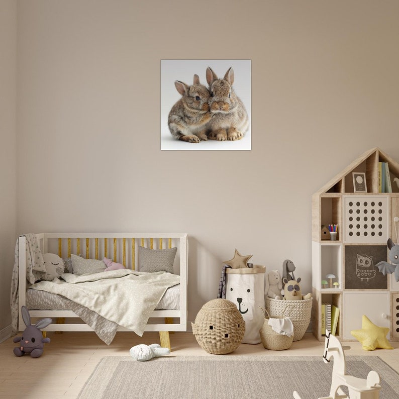 Snuggling Loving Rabbits Art Print, Cute Brown Bunnies Cuddle Poster ...