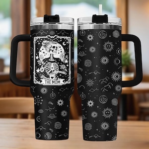 Gothic Skeleton 40oz Tumbler, Skeleton Tumbler With Handle, Skeleton Print Tumbler, Skeleton Travel Tumbler, Gift for Mom