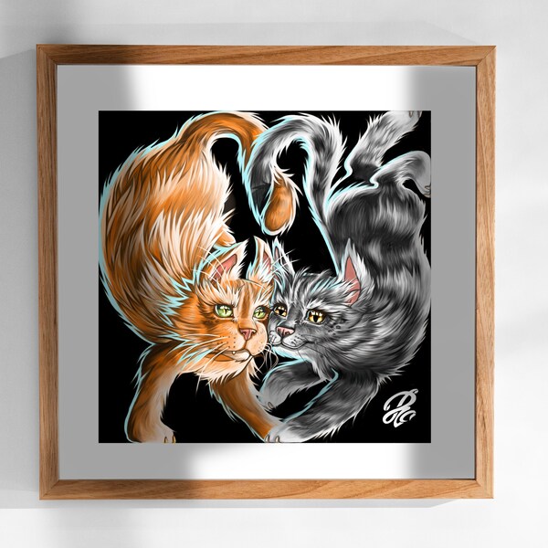 Cats With Heart Shaped Intertwined Tails Digital Wall Art For Instant Download