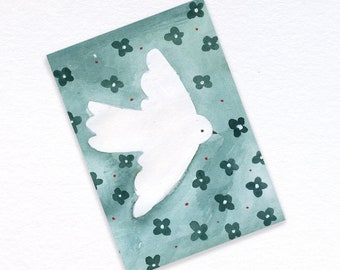Sweet Bird Postcard, Illustrated Card, Bird Notecard, Small Art