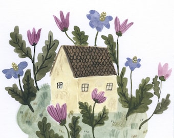 Garden Cottage II, original gouache painting