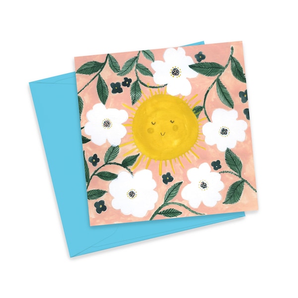 Sunny Garden Greeting Card, Sunshine Card, Summer Garden Illustration Gift Card