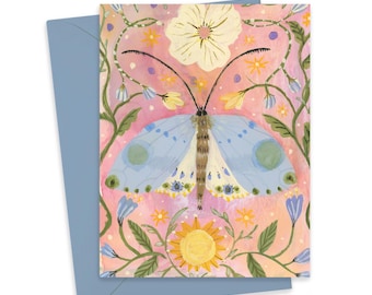 Celestial Moth in Blue Greeting Card: Butterfly Art Notecard