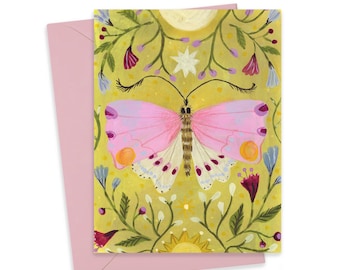 Celestial Moth in Pink Greeting Card: Nature Art Notecard
