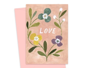 LOVE Greeting Card, Floral Notecard, Sweet Friendship Card