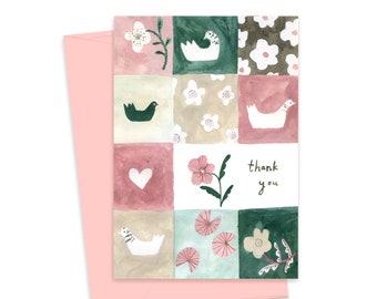 Thank You Card, Nature Note Card, Thank You Card Floral, Painted Card