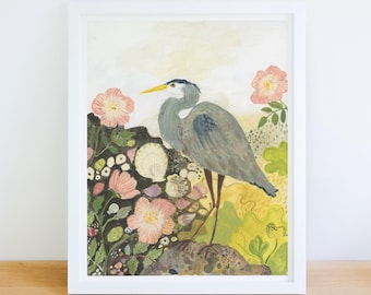 Great Blue Heron Giclée Art Print, Coastal Wall Decor