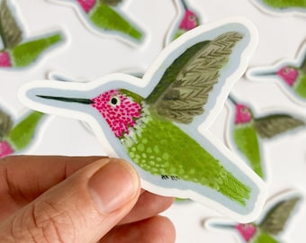 Hummingbird Matte Vinyl Sticker: die-cut illustrated bird stationery