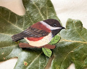 Chickadee Wooden Pin: Bird Lover Gift, Nature Lover Badge