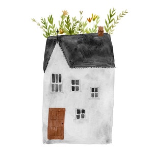 Roof Garden art print whimsical cottage watercolour house painting image 4