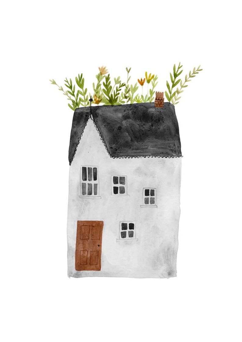 Roof Garden art print whimsical cottage watercolour house painting image 4