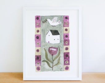 The Little Things art print, tiny house and garden watercolour print