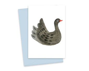 Black Swan Mini Greeting Card, Cute Bird Note Card, Illustrated Gift Card