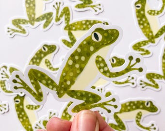 Frog Sticker, Illustrated Waterproof Decal, Nature Lover Gift