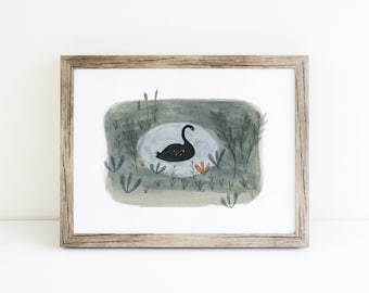 Black Swan art print dreamy fairytale watercolour art