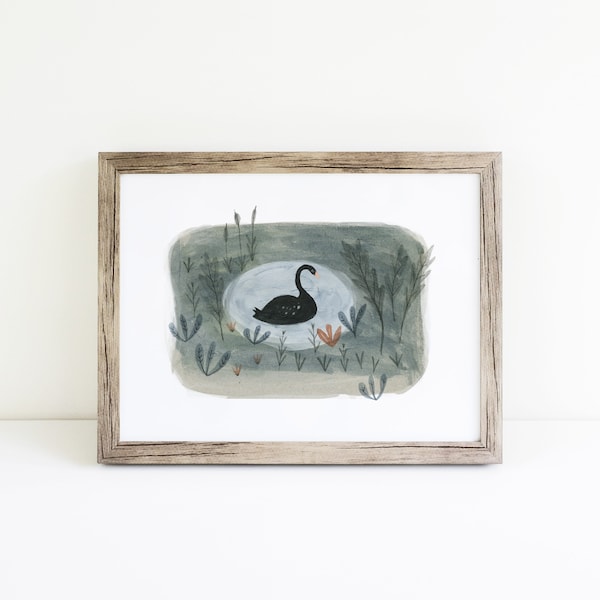 Black Swan art print dreamy fairytale watercolour art