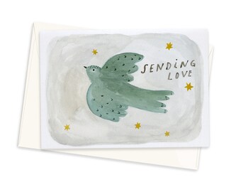 Sending Love Greeting Card - Love Card - Friendship Card - Bird Card