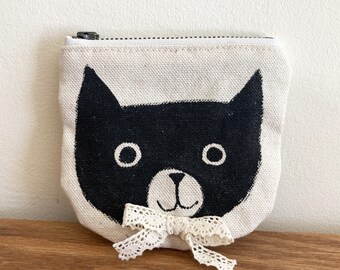 Kitty Cat Coin Purse: Bow Tie Tuxedo Cat zipper pouch
