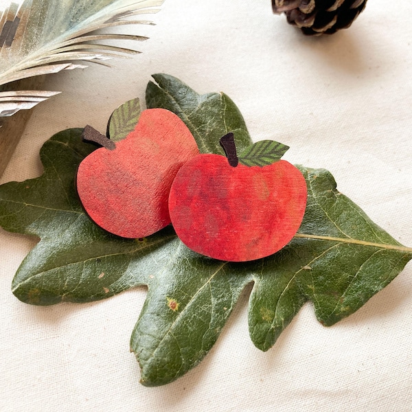 Happy Apple Wooden Pin: Teacher Gift, Nature Lover Badge