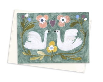 Two Birds in Love Greeting Card, Friendship Notecard, Nature Card