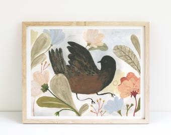 Garden Bird 3, Nature Giclée print, Flora and birds decor, Garden themed wall art