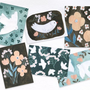 Sweet Birds and Florals illustrated postcards set of 6